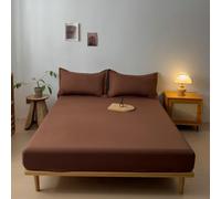 Homxi Lenzuolo con Angoli Matrimoniale Somma(200 x 220 cm),Completo Letto Tinta Unita Lenzuolo Letto Singolo Caffè