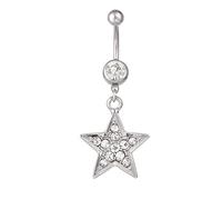 Homxi Ombelico Piercing Acciaio Chirurgico,Stella Zirconia Bianca Piercing Ombelico Donna Pendente Bianco