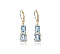 Homxi Orecchini d Oro Donna 18 K, Rettangolo con Topazio e Moissanite, Pendenti Orecchini Matrimonio Donna Oro Cielo Blu