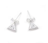 Homxi Orecchini Donna 18 Kt Oro Bianco 750, Fiocco e Triangolo con Moissanite, Orecchino a Pendenti Donna Argento