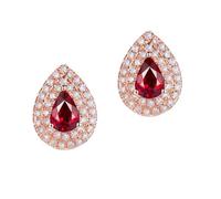 Homxi Orecchini Donna in Oro Rosa 14 Kt, Goccia D'Acqua con Rubino Sintetico da 1ct e Diamante da 0,39ct, Orecchini Donna Cerchi Oro Rosa