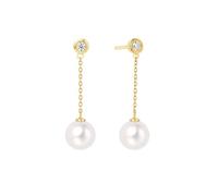 Homxi Orecchini Donna Oro 14K 585, Perla da 7,5-8MM con Diamante da 0,1ct, Donna Orecchini Sposa Matrimonio Pendente Oro