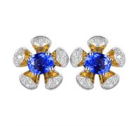 Homxi Orecchini Donna Oro Bianco 9 K 375, Fiore con Zaffiro Sintetico da 0,76ct e Moissanite, Orecchino a Bottone Donna Blu Argento