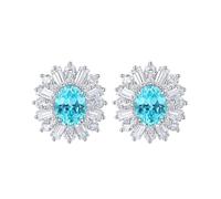 Homxi Orecchini d'Oro Bianco Donna 18 K, Ovale 5x7MM con Tormalina Paraiba Creata da 2,69ct, Donna Orecchini Matrimonio a Bottone Argento Chiaro Blu