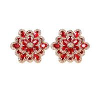 Homxi Orecchini d'Oro Rosa Donna 18 K, Fiore con Rubino Sintetico da 3,65ct e Moissanite, Donna Orecchini Matrimonio a Bottone Oro Rosa