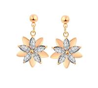 Homxi Orecchini in Oro 14 Caratit Donna 585, Fiore con Ametista Cristallo Rosa Granato Rubino, Orecchini Sposa Matrimonio Pendenti Oro Multicolore Donna