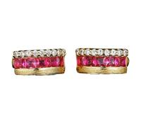 Homxi Orecchini in Oro 14Ktt Donna 585, Rotondo con Rubino Sintetico da 0,6ct e Moissanite, Cerchi Donna Orecchini Matrimonio Oro Rosso Rosa