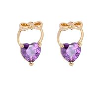 Homxi Orecchini in Oro 9 Kt Donna 375, Fiocco e Cuore con Cristallo Rosa, Donna Orecchini a Bottone Oro