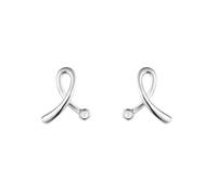 Homxi Orecchini in Oro Bianco 18 Kt Donna 750, Nastro con Diamante, Orecchini a Perno Donna Argento