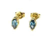 Homxi Orecchini Matrimonio 14 Kt Oro Donna, Marchesa con Topazio, Orecchino Perno Azzurro Oro Donna