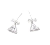 Homxi Orecchini Matrimonio d Oro Bianco Donna 14 Carati, Fiocco e Triangolo con Moissanite, Orecchini a Perno Donna Argento