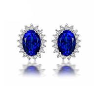 Homxi Orecchini Matrimonio d Oro Bianco Donna 9 K, Ovale con Tanzanite da 1,32ct e Diamante, Bottone Orecchino Donna Blu Argento
