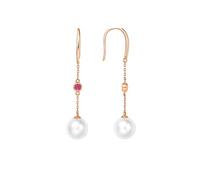 Homxi Orecchini Matrimonio d Oro Rosa Donna 18Kt, Perla da 7,5-8MM con Rubino, Donna Orecchino a Pendente Oro Rosa