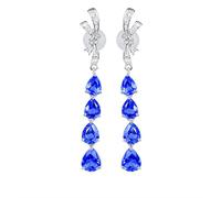 Homxi Orecchini Matrimonio Donna Oro Bianco 18 K, Fiocco e Goccia D'Acqua con Zaffiro Sintetico da 3,55ct e Moissanite, Orecchini Matrimonio Pendenti Blu Argento Donna