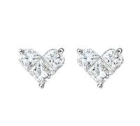 Homxi Orecchini Matrimonio d'Oro Bianco Donna 9 Kt, Cuore con Diamante da 0,5ct, Orecchini a Bottone Donna Argento