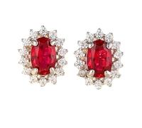 Homxi Orecchini Matrimonio in Oro Bianco 9 Ktt Donna 375, Fiore e Ovale con Rubino Sintetico da 1,4ct e Moissanite, Donna Orecchino a Bottone Rosso
