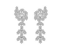 Homxi Orecchini Matrimonio Oro Bianco 14 Carati Donna, Foglie e Quadrato con Moissanite, Orecchini Sposa Matrimonio a Pendente Donna Argento