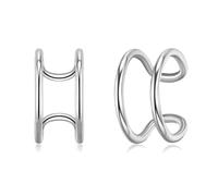 Homxi Orecchini Matrimonio Oro Bianco 9 Carati 375 Donna, Geometrico Cavo, Orecchino a Clip Donna Argento