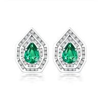 Homxi Orecchini Oro Bianco 14Kt 585 Donna, Goccia D'Acqua con Smeraldo da 1,4ct e Diamante, Orecchini Matrimonio Donna Bottone Verde Argento