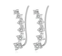 Homxi Orecchini Oro Bianco Donna 18 K, Quadrato con Moissanite, Orecchini Sposa Matrimonio Clip Donna Argento
