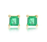 Homxi Orecchini Oro Giallo 9Kt Donna, Quadrato con Smeraldo da 0,7ct, Donna Orecchini Matrimonio a Perni Verde Oro
