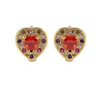 Homxi Oro Orecchini Donna 18Kt, Cuore con Cristallo Rosa Essonite e Moissanite, Cerchi Donna Orecchini Sposa Matrimonio Rosso Oro