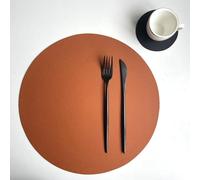 Homxi Set di 6 Tovagliette Americane Lavabili,32 CM,Tovaglietta Americana Pelle Moderna Tinta Unita con Rotondo Tovaglietta Marrone Nero