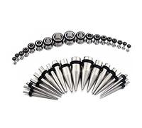 Homxi Set di Dilatatori 28Pezzi Kit Dilatatore Lobo 2mm/10mm,12G-00G Kit Dilatatori Lobo Acciaio Inossidabile Set Piercing Orecchio Cono Set Dilatatore Orecchie Argento