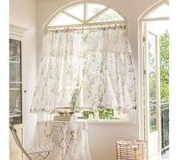 Homxi Tenda in Voile Due Pannelli,2 x 86W x 214H CM,Tende Semi Oscuranti per Interni Beige Bianco Motivo di Diramazione Tende Tasca