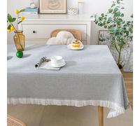 Homxi Tovaglia Moderna Rettangolare,130 W x 180 L CM,Tovaglie da Esterno Cotone Tinta Unita con Nappa Bianco Grigio Tovaglia da Ristorante