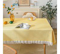 Homxi Tovaglia Rettangolare per Esterno,130 W x 180 L CM,Tovaglie da Tavolo Moderne Cotone Tinta Unita con Nappa Bianco Giallo Tovaglia Copritavolo Cucina