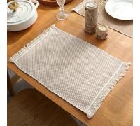 Homxi Tovaglietta Americana Antiscivolo Set 6, 30 x 45 CM, Motivo a Reticolo con Nappe, Set Tovagliette Cotone Lino, Caffè Beige
