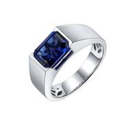 Homxi Uomo Anello Fidanzamento in Oro Bianco 14 Kt, Rettangolo Solitario con Zaffiro Sintetico da 3,51ct, Uomo Anello Fedina di Blu Argento, Misura 18(58mm)
