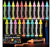 HOMY ARTY Colori Acrilici Illuminanti - 20 x 30 ml Glow in the Dark Vernice, Pittura per Tessuti Durevoli per Halloween e Natale, Luminescenti 3D per T-shirt, Tela, Pittura Artistica, Fai da Te