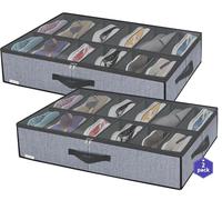 homyfort Set di 2 Organizzatore Scarpe Sottoletto con Coperchio Trasparente - Custodia Portascarpe a 12 Scomparti Organizer Pieghevole in Tessuto, Lino Grigio, XDUBSB2P