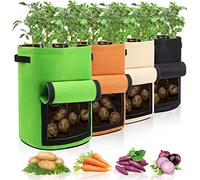 Homyhoo Sacchi per patate con patata, 38 l, 4 pezzi, con manici e finestra di raccolta, per patate, pomodori e verdure, nero, verde, arancione e beige