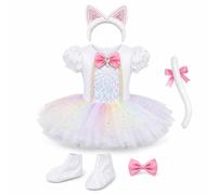 Homyl Costume Gatto per Bambina, Vestito Danza con Paillettes, Set Completo per Esibizioni e Feste, 140