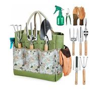 Homyl Set Attrezzi da Giardinaggio Kit Attrezzi Manuali Trapiantatore Zappetta Diserbatrice con Impugnatura in Legno Antiscivolo in Acciaio Inossidabile E, Stainless Steel 9PCS