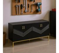 HOMYLIN Armadietto porta attrezzi con ante a zigzag e base in metallo, organizer a quattro scomparti per officina e garage, nero