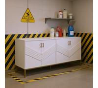 HOMYLIN Armadietto portaoggetti a quattro scomparti per oggetti di sensibilizzazione sui pericoli, design a zigzag con base di supporto in metallo, bianco