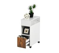HOMYLIN Piccoli tavolini stretti, tavolini con cassetto e ruote, comodini per soggiorno, 50 x 25 x 68 cm, bianco