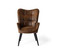 HOMYLIN Poltrone Accent, sedia imbottita in pelle scamosciata per il tempo libero, con gambe in metallo nero e schienale alto, ergonomiche, per soggiorno, camera da letto, salotto, marrone