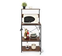 HOMYLIN Scaffale da cucina con prese, supporto per forno a microonde a 4 livelli, 6 ganci a forma di S, marrone