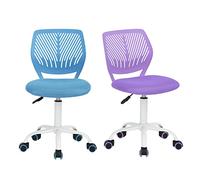 HOMYLIN Set di 2 sedie da ufficio regolabili in altezza girevole in tessuto, ergonomiche con schienale, blu+viola, 44 x 40 x 86 cm