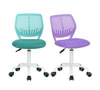 HOMYLIN Set di 2 sedie da ufficio regolabili in altezza girevole in tessuto, ergonomiche con schienale, viola+turchese, 44 x 40 x 86 cm