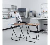 HOMYLIN Set di 2 tavoli da laboratorio in MDF con superficie in PVC, robusto e facile da pulire, ideale per postazioni di lavoro da laboratorio, marrone