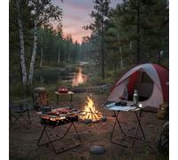 HOMYLIN Set di 2 tavolini da campeggio, in MDF con superficie in PVC, leggeri e resistenti, per attività all'aperto, colore: marrone