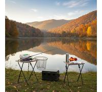 HOMYLIN Set di 2 tavolini da pesca in MDF con superficie in PVC, perfetti per scatole di attrezzatura e preparazione esche, marrone