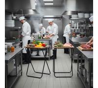 HOMYLIN Set di 2 tavolini per la preparazione degli alimenti, in MDF con superficie in PVC, resistenti, ideali per preparare i pasti e cucinare all'aperto, colore: marrone