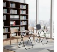 HOMYLIN Set di 2 tavolini scolastici in MDF con superficie in PVC, resistenti e ideali per aule e aree di studio, colore marrone